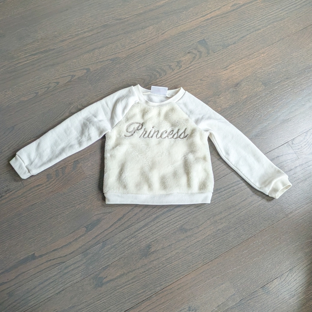 The Children's Place Ivory "Princess" Faux Fur Sweatshirt, Toddler 2T